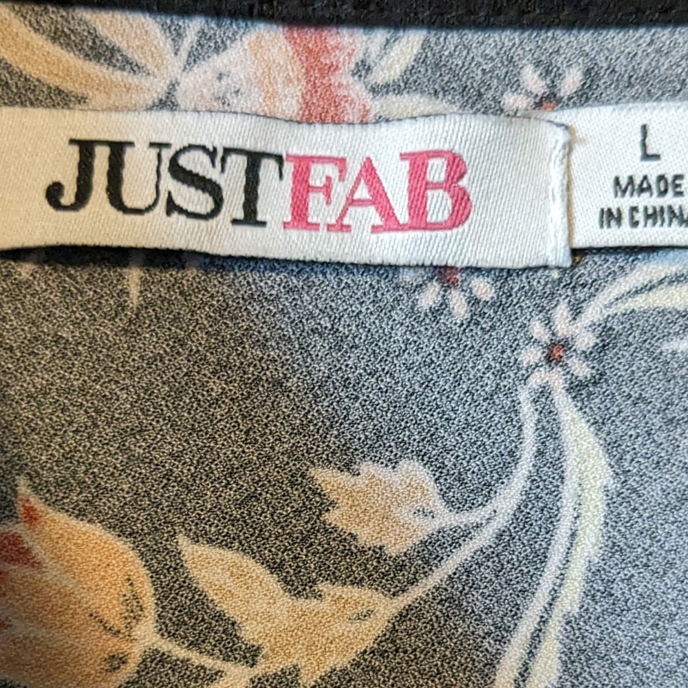 Just Fab Floral Long Sleeve Bouse Bow Tie Neck Sz. Large - Picture 7 of 8